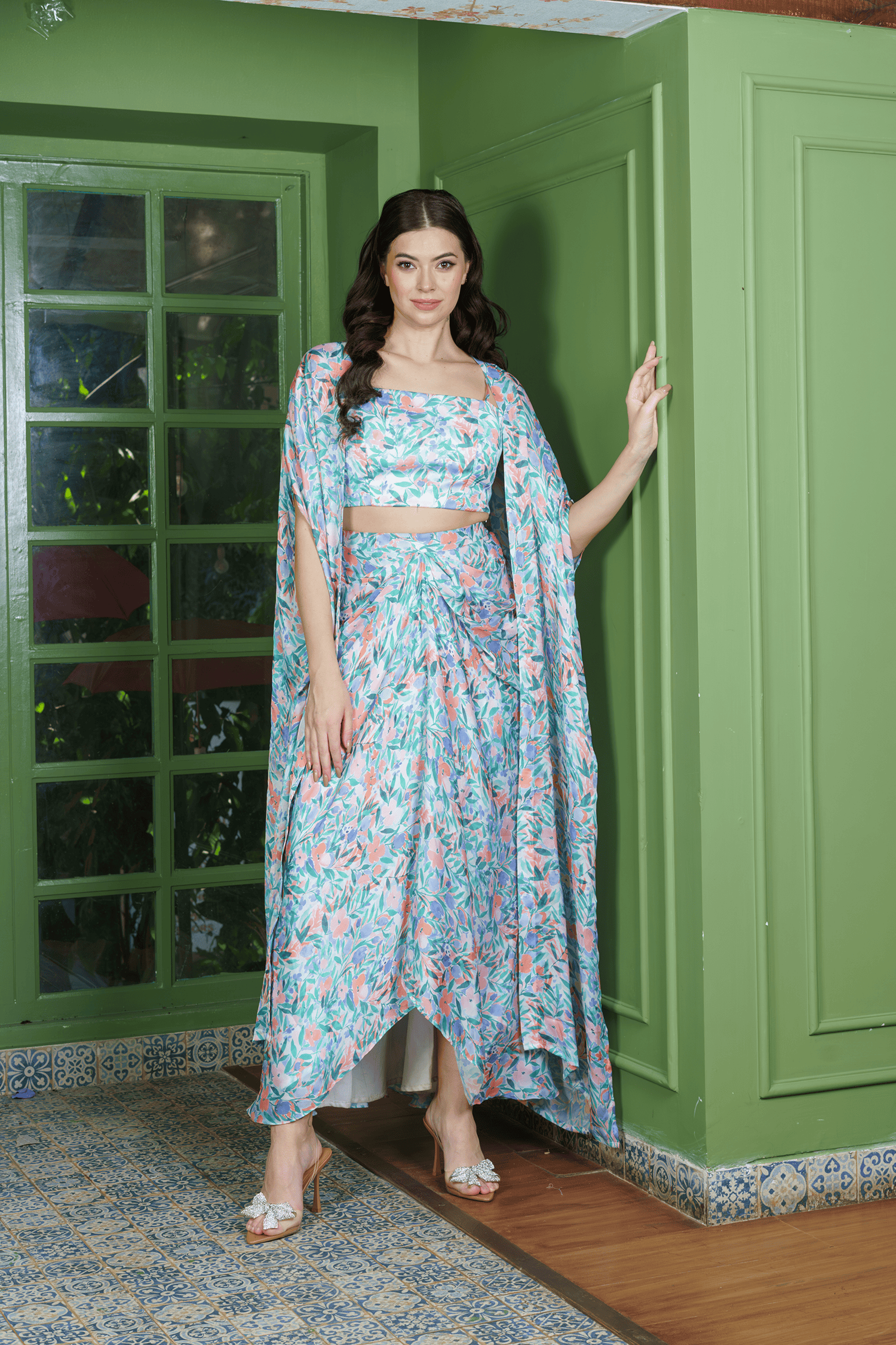 Stylish Leafy-Floral Printed Dhoti Set for Women - Indo Western Outfits for Ladies